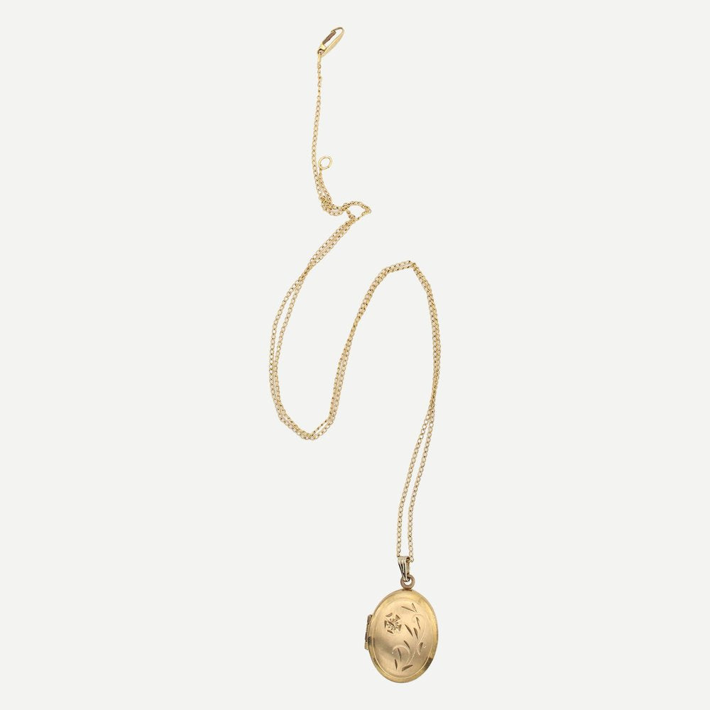 Vintage Gold-Filled Oval Floral Locket Necklace