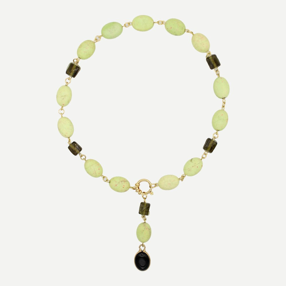 Handmade Unakite & Onyx Beaded Lariat Necklace