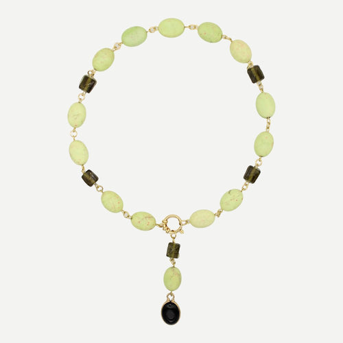 Handmade Unakite & Onyx Beaded Lariat Necklace