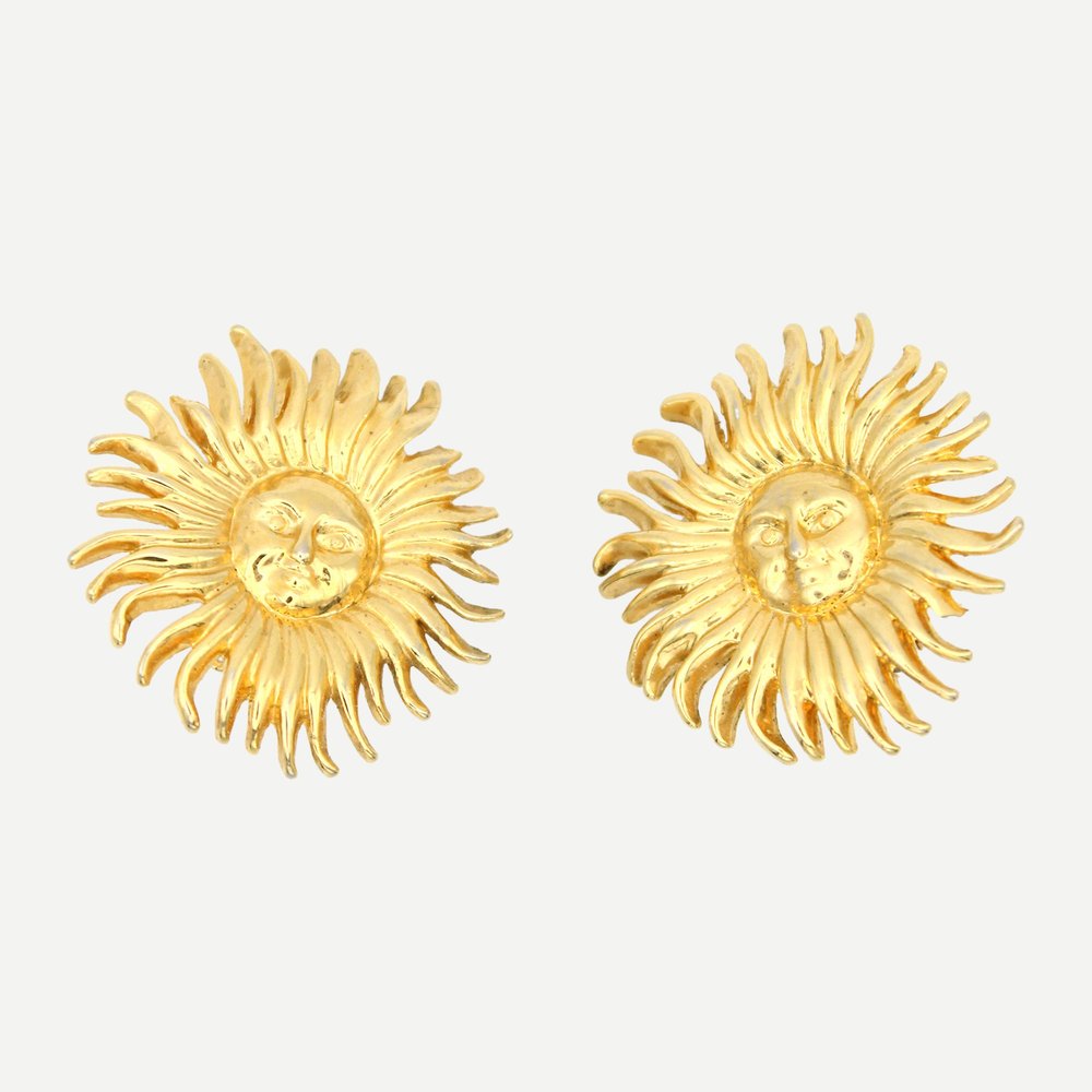 Vintage Gold Sun Statement Clip-On Earrings