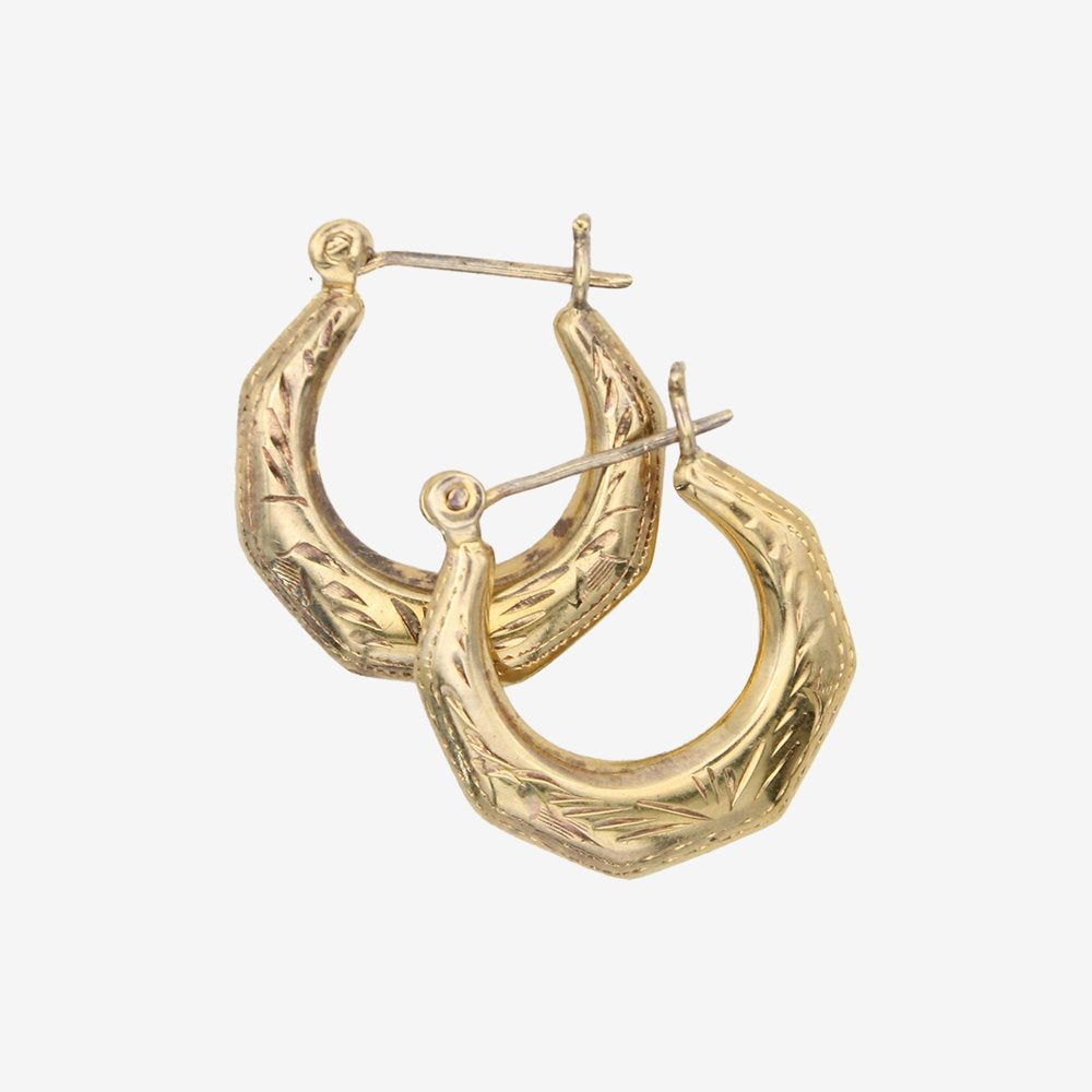 Vintage Sterling Silver Gold Etched Hoops