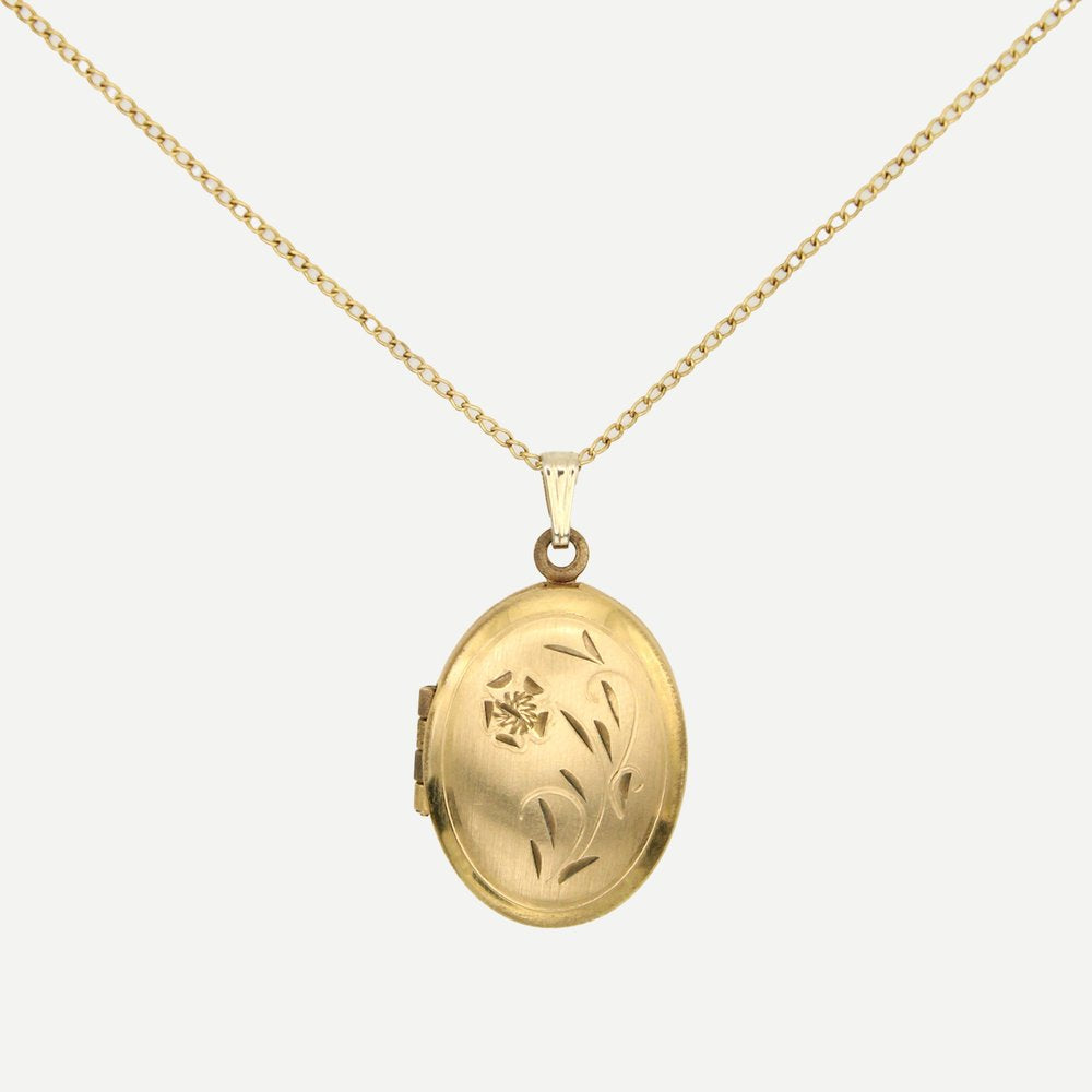 Vintage Gold-Filled Oval Floral Locket Necklace