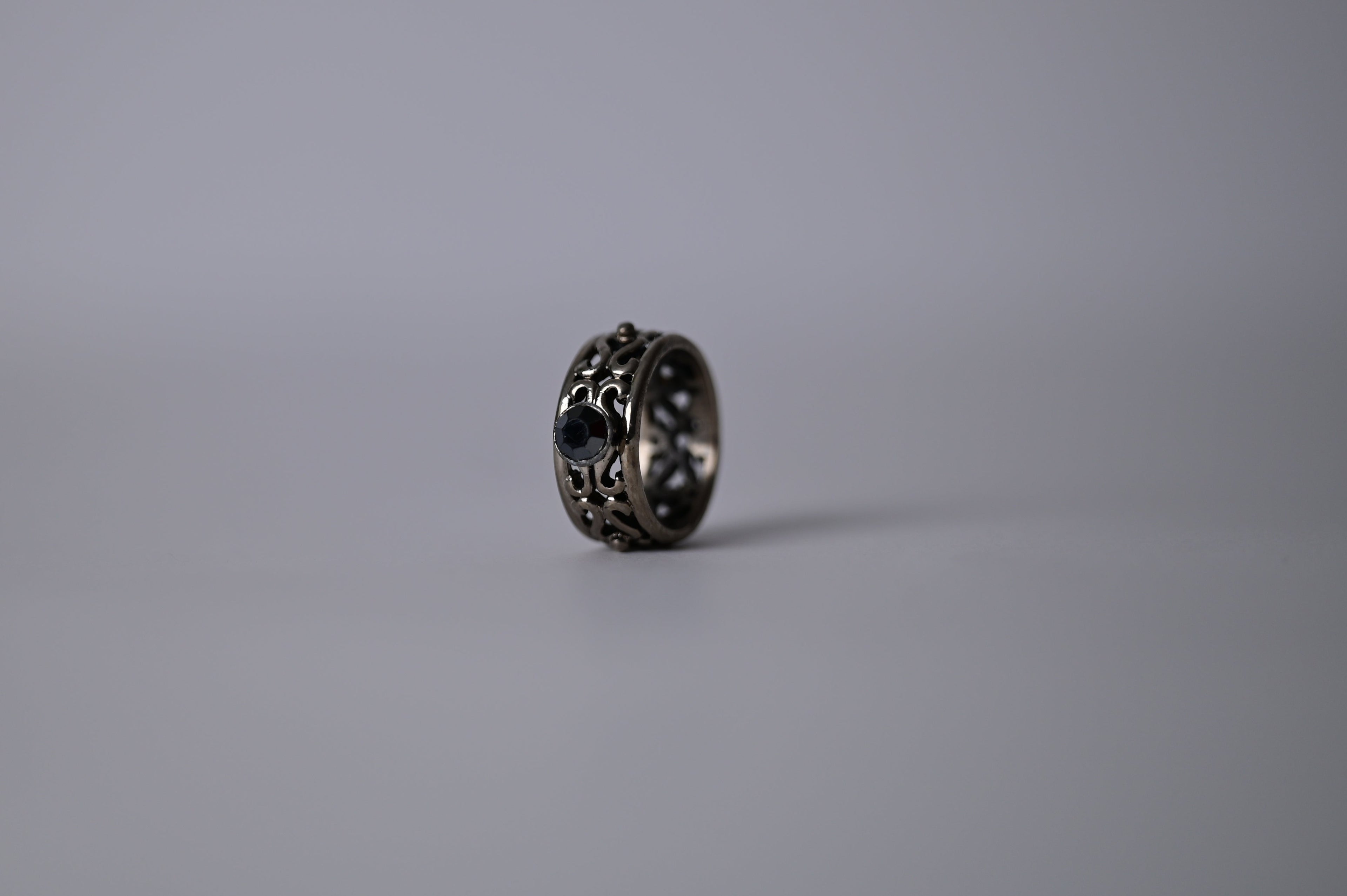 Victorian Silver Ring with Black Rhinestone