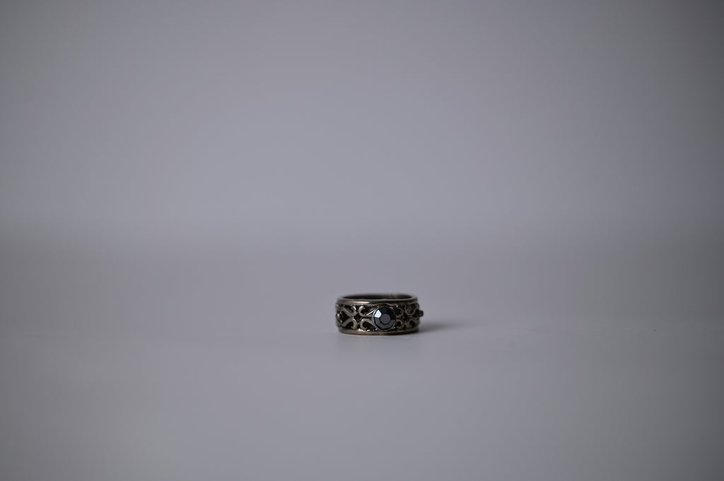 Victorian Silver Ring with Black Rhinestone