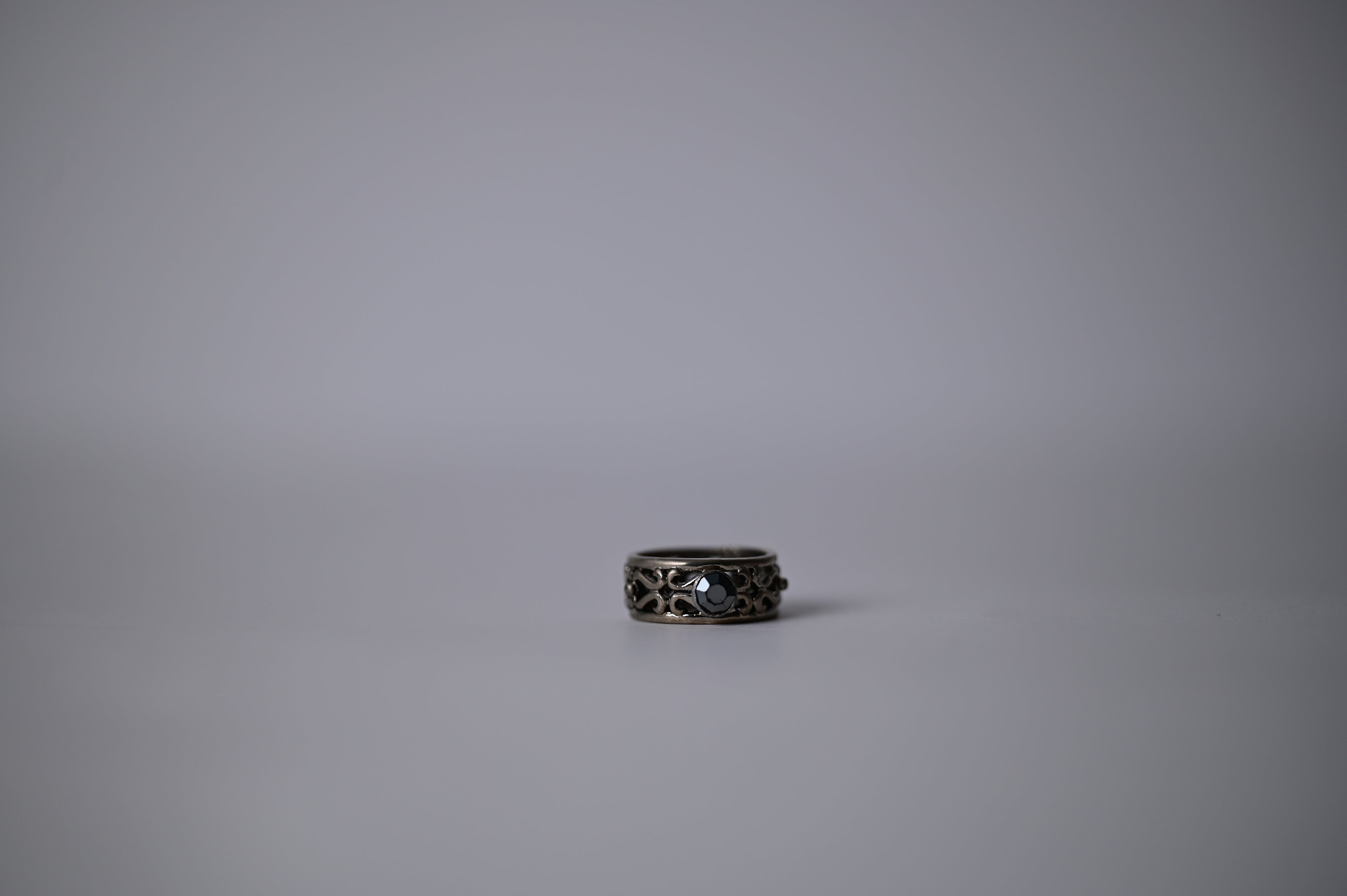 Victorian Silver Ring with Black Rhinestone