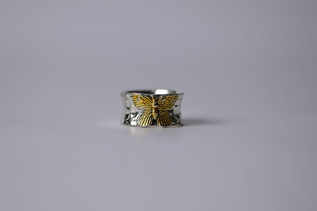 Vintage Hammered Butterfly Statement Ring