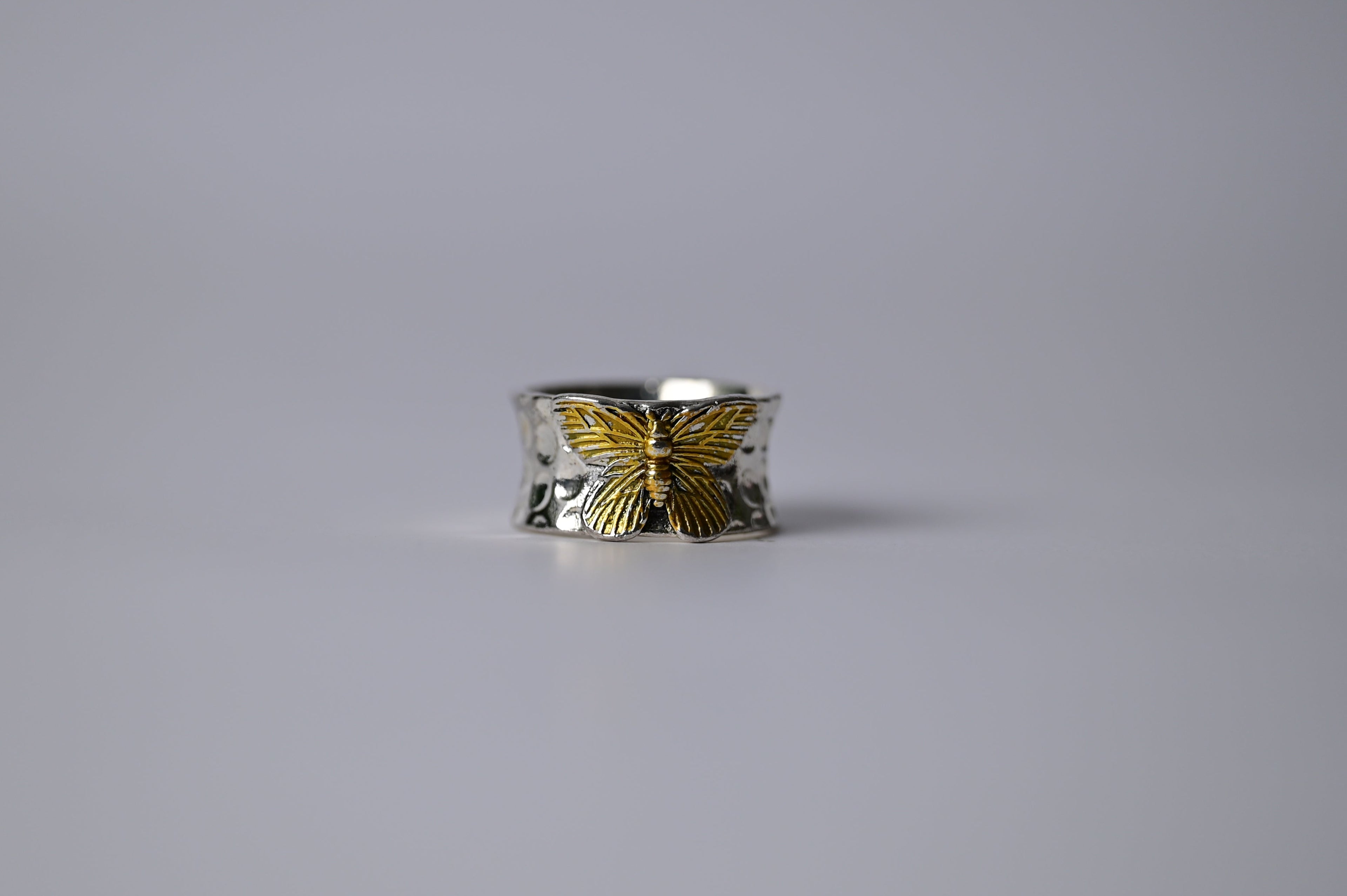 Vintage Hammered Butterfly Statement Ring