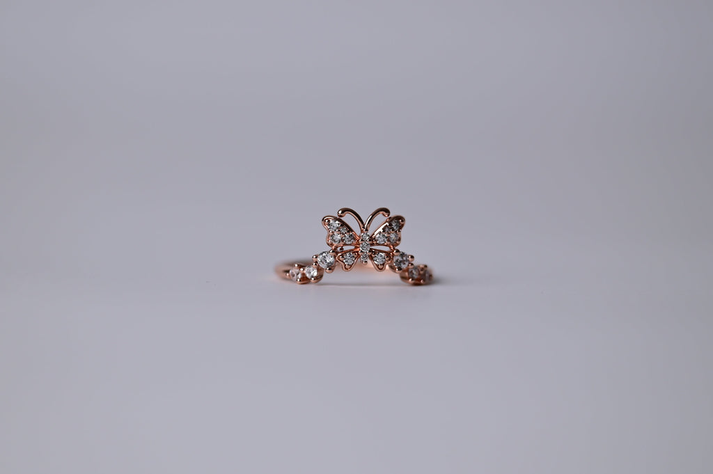Rose Gold Butterly Ring with Rhinestones