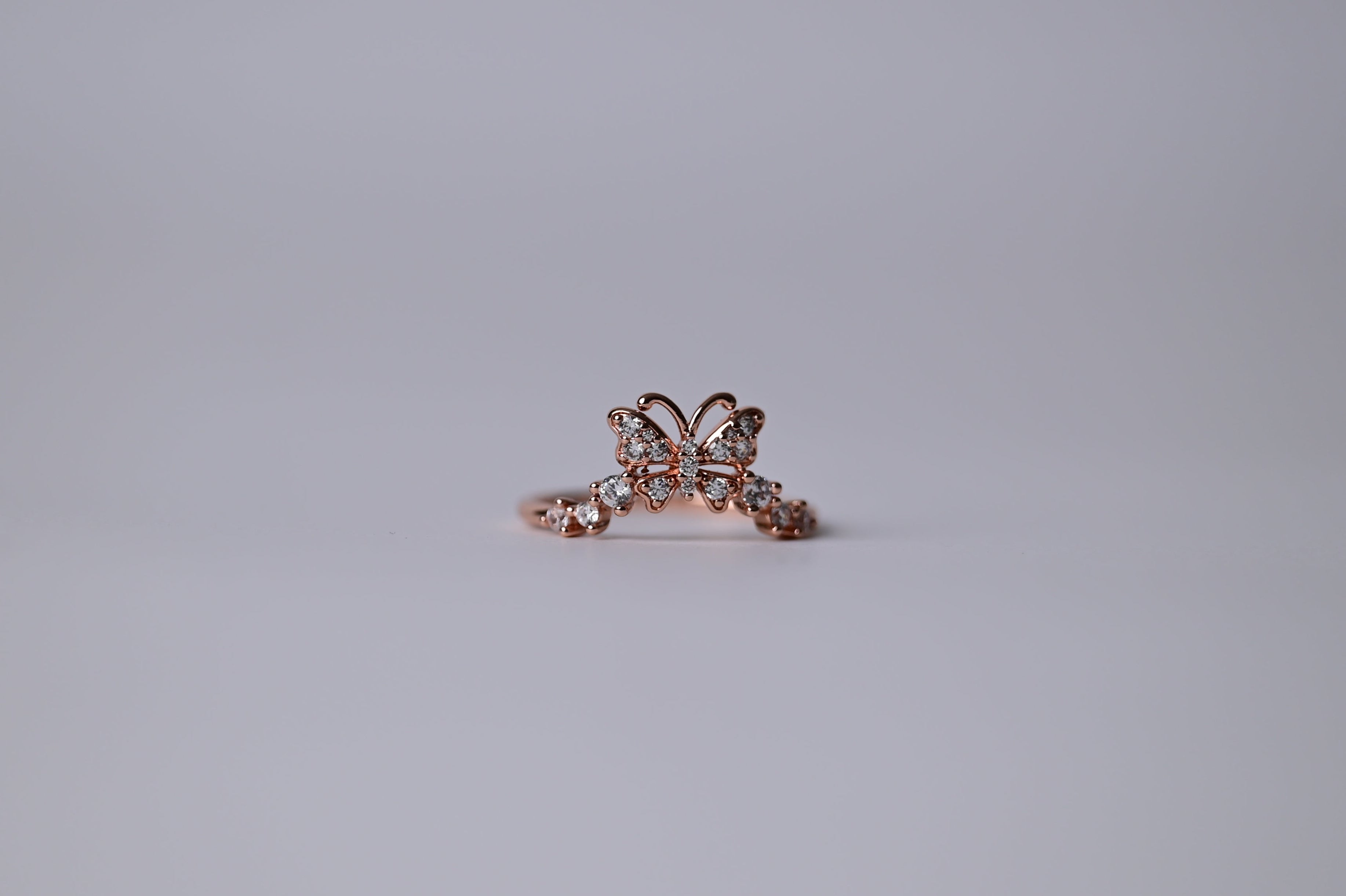 Rose Gold Butterly Ring with Rhinestones