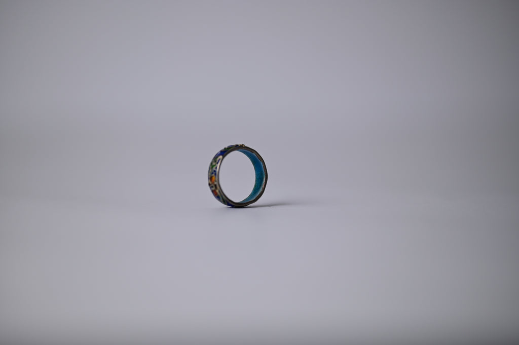 Vintage Blue Cloisonne Enamel Floral Design Ring&nbsp;
