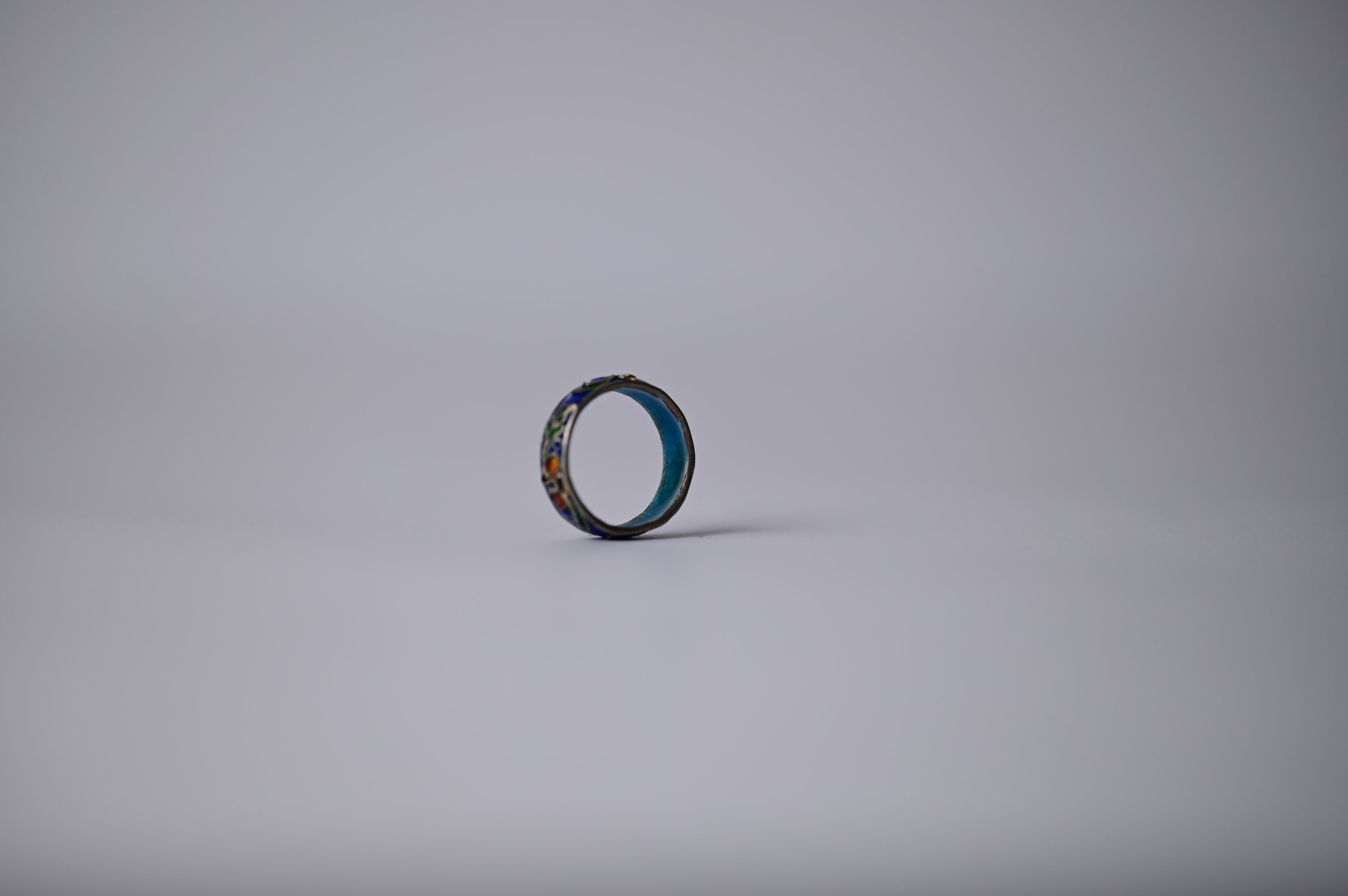 Vintage Blue Cloisonne Enamel Floral Design Ring&nbsp;