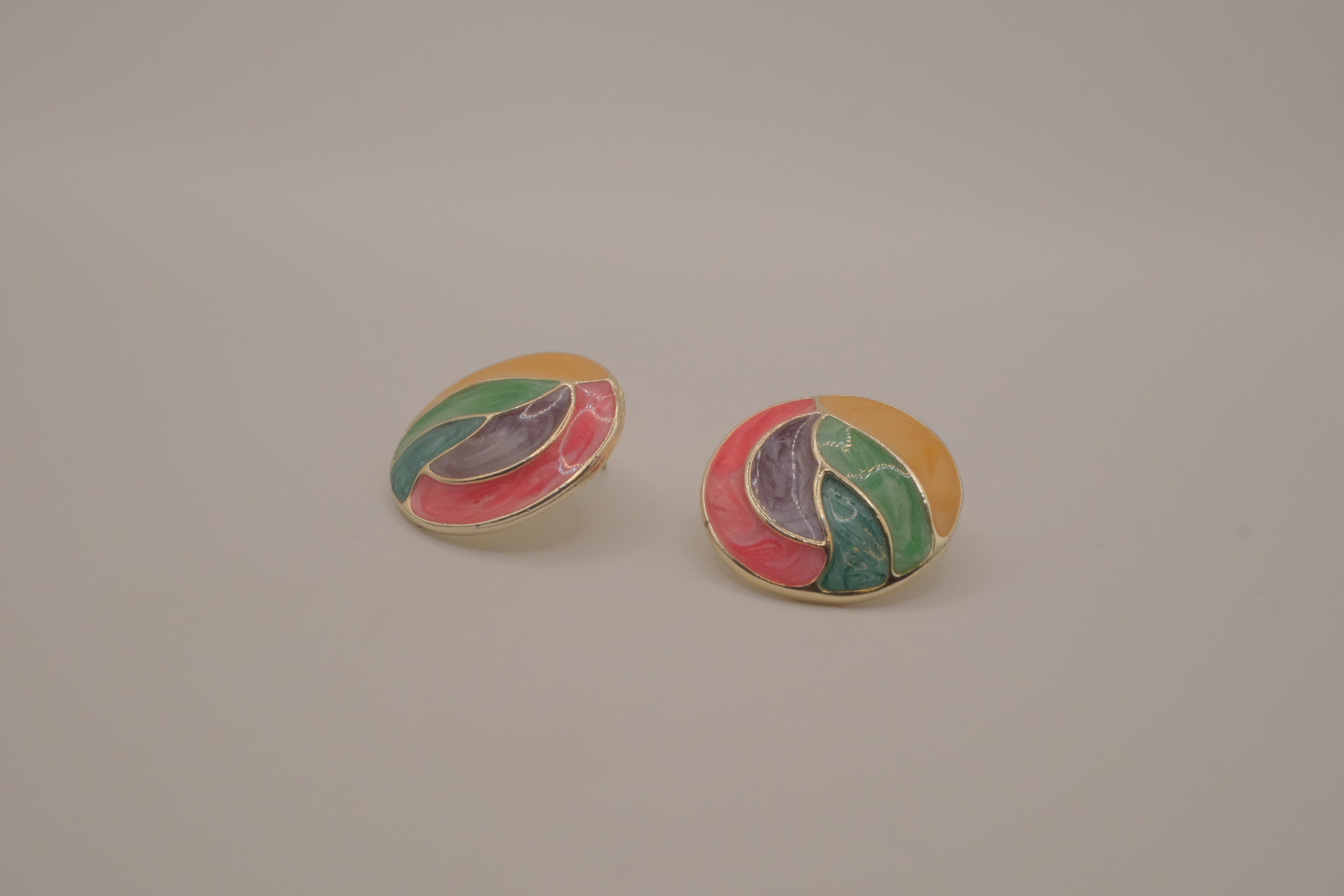 Vintage multi-color enamel statement earring