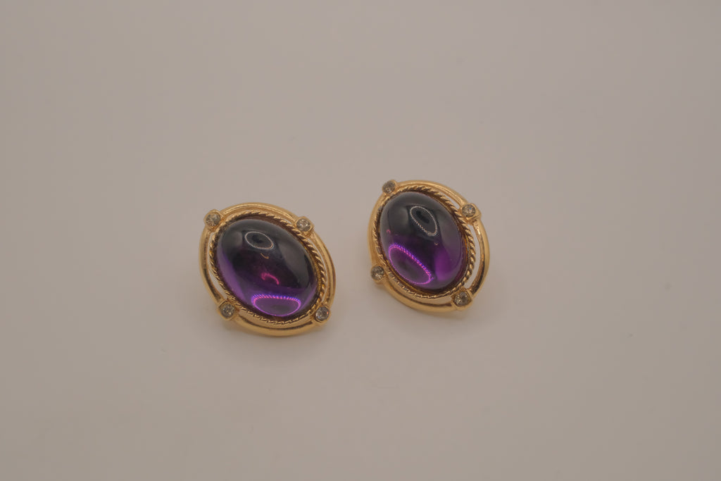 Vintage oval purple cabochon earrings
