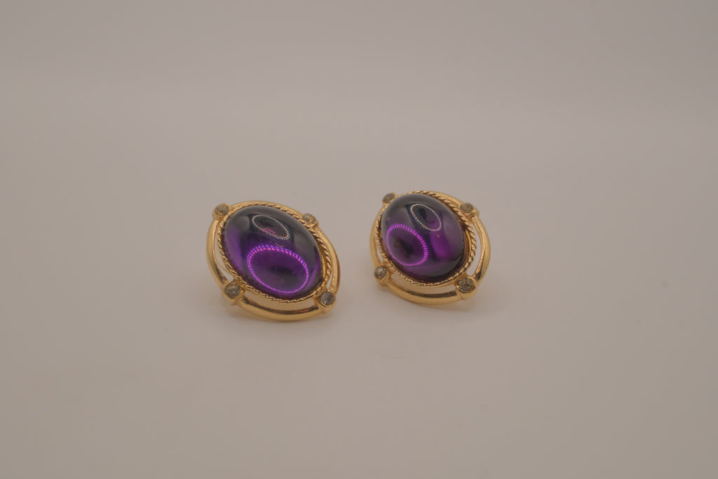 Vintage oval purple cabochon earrings