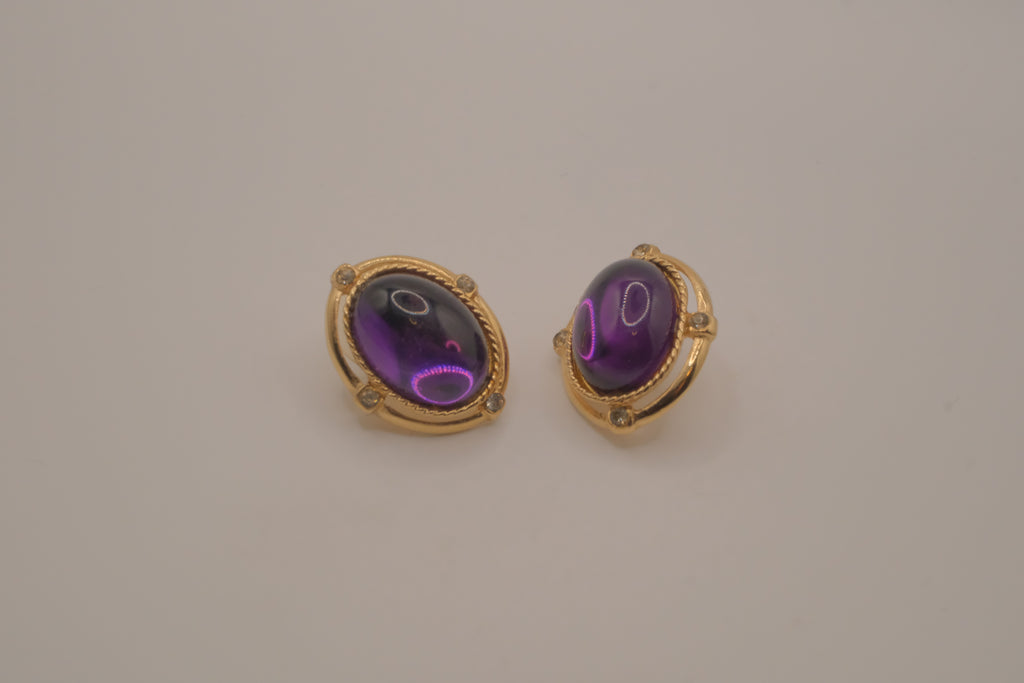 Vintage oval purple cabochon earrings