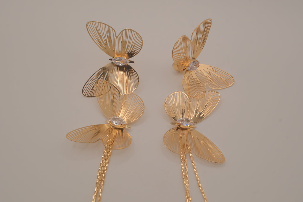 Long tassel butterfly drop earrings