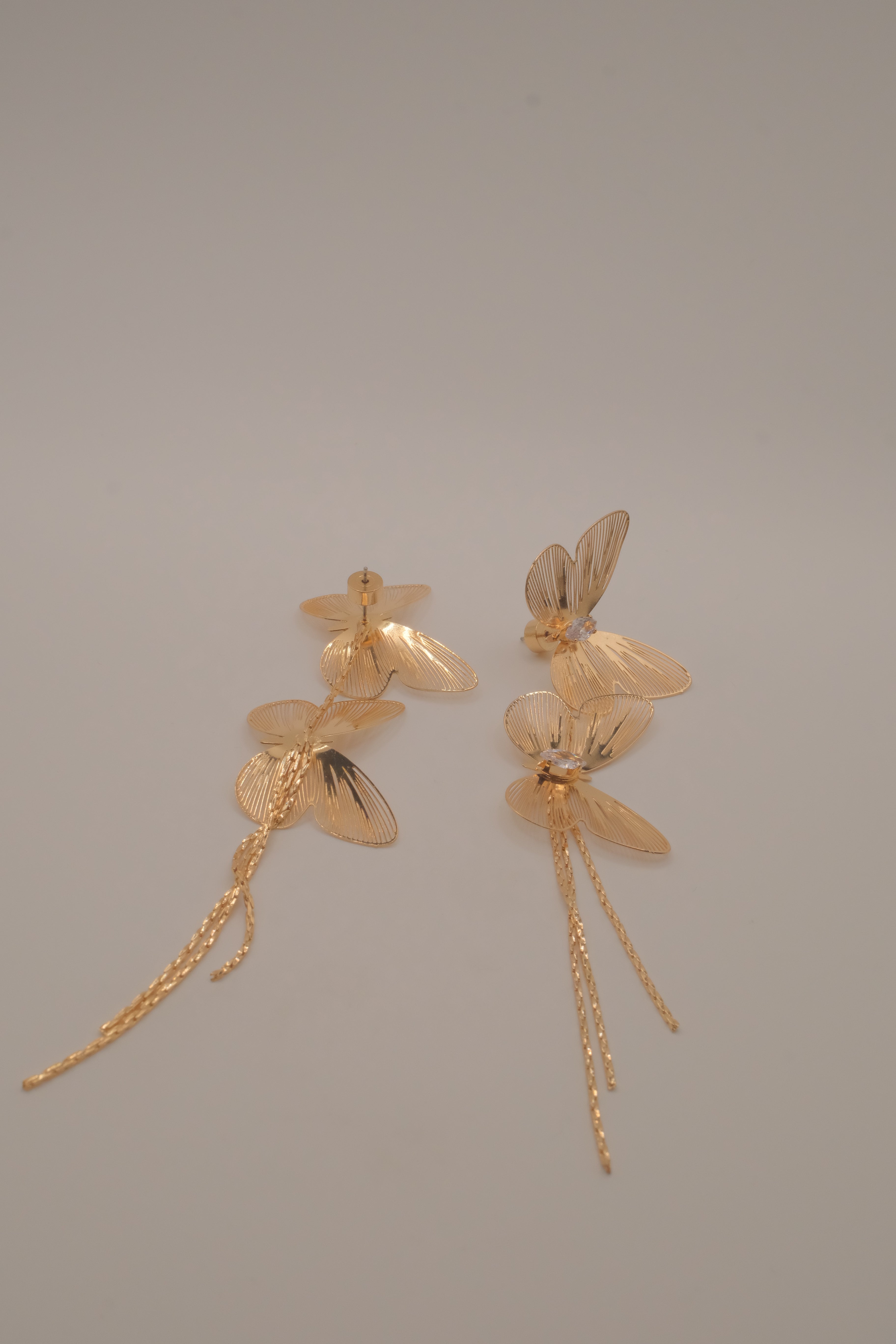 Long tassel butterfly drop earrings