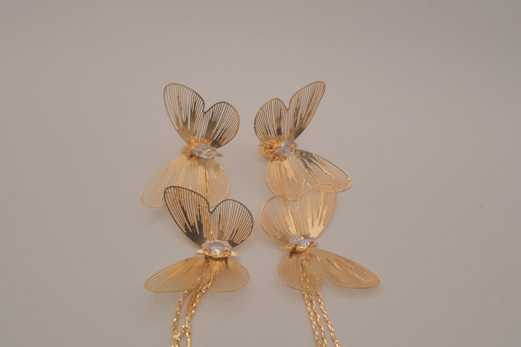 Long tassel butterfly drop earrings
