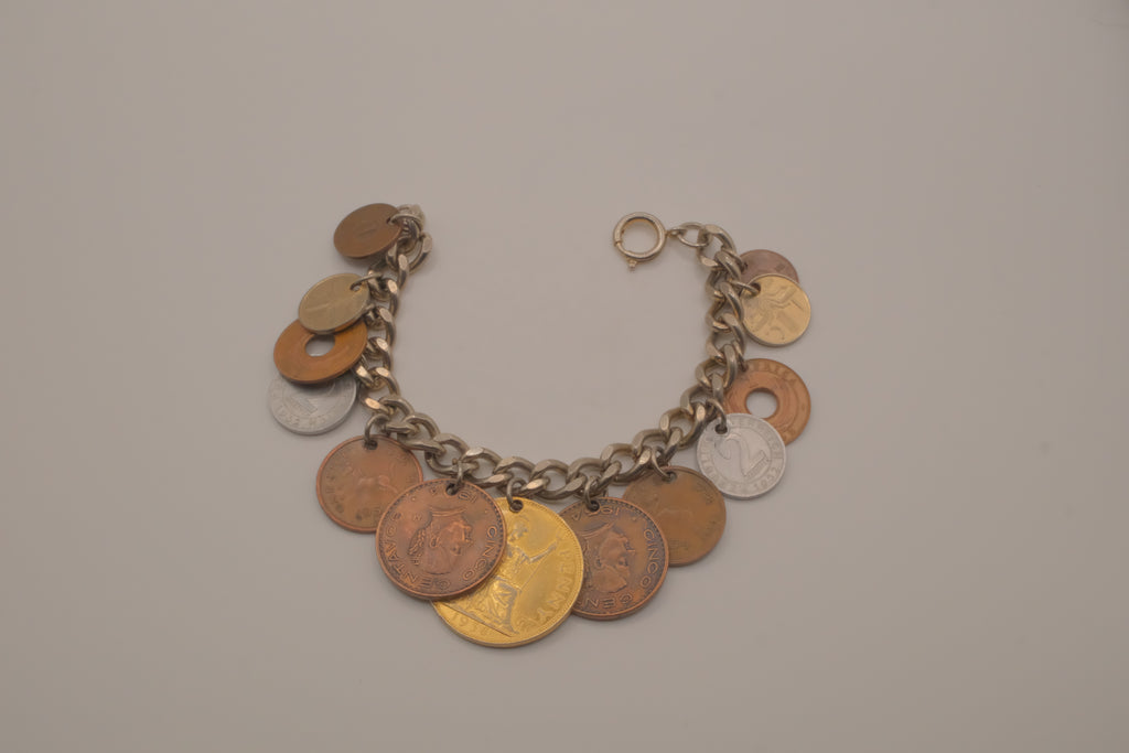 Vintage multi-country coin charm bracelet