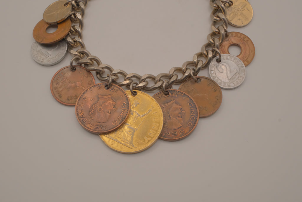 Vintage multi-country coin charm bracelet