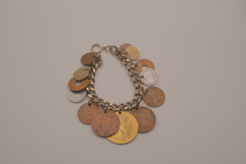 Vintage multi-country coin charm bracelet