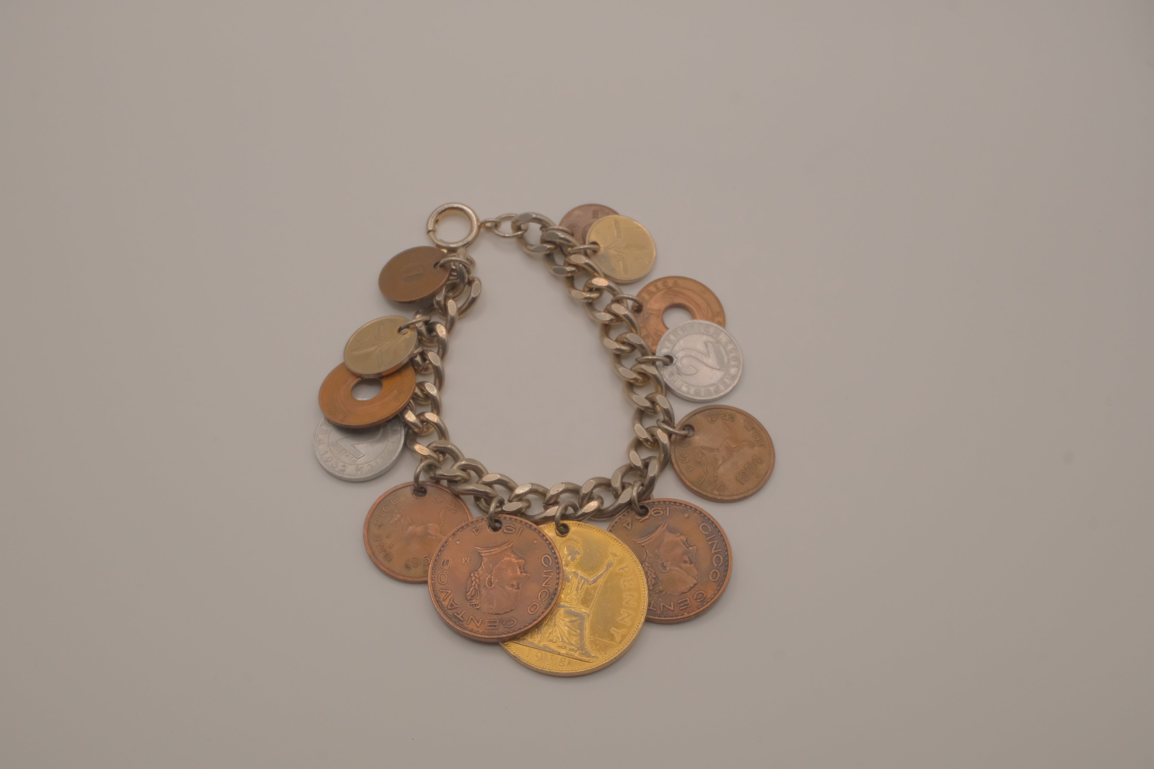 Vintage multi-country coin charm bracelet