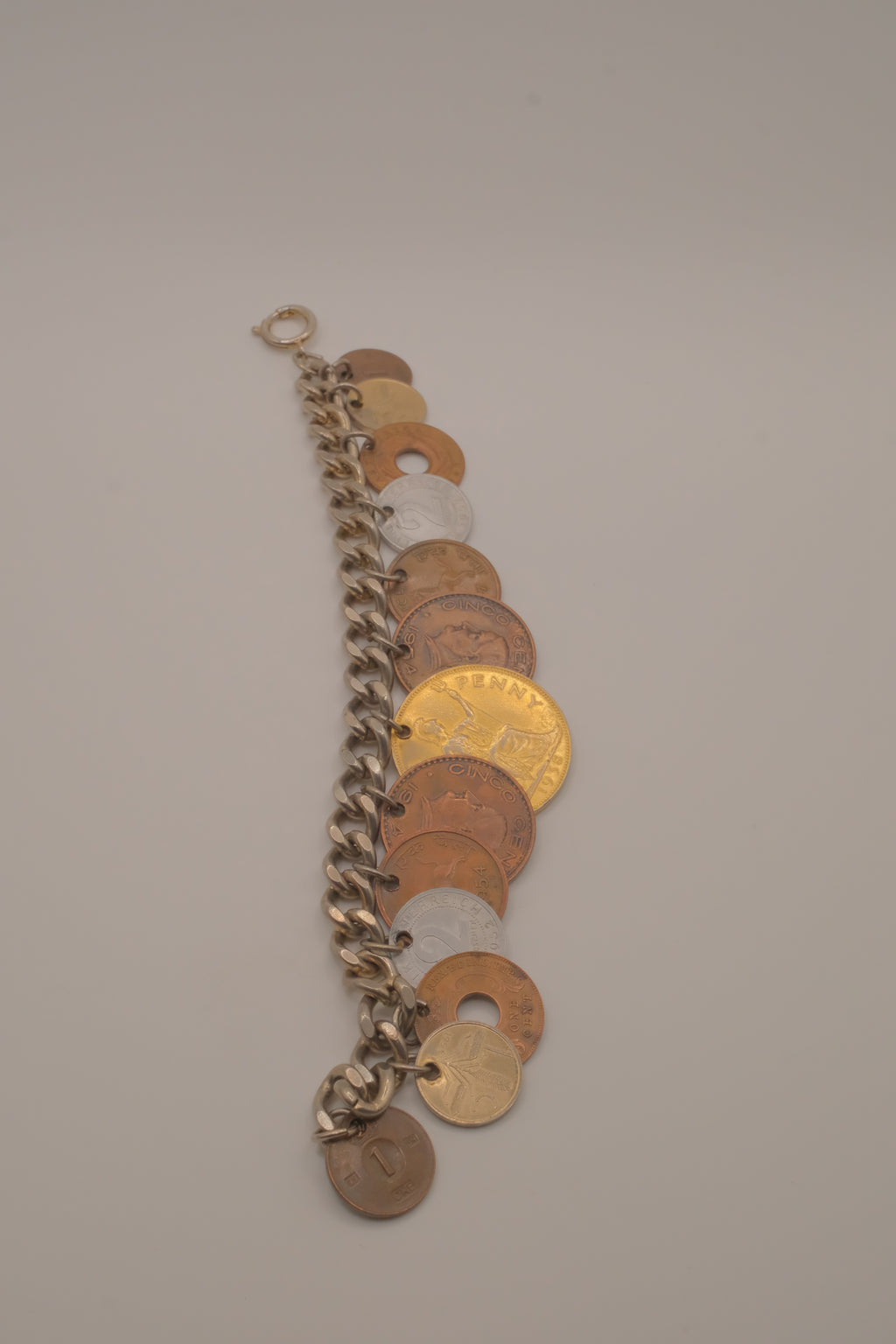 Vintage multi-country coin charm bracelet