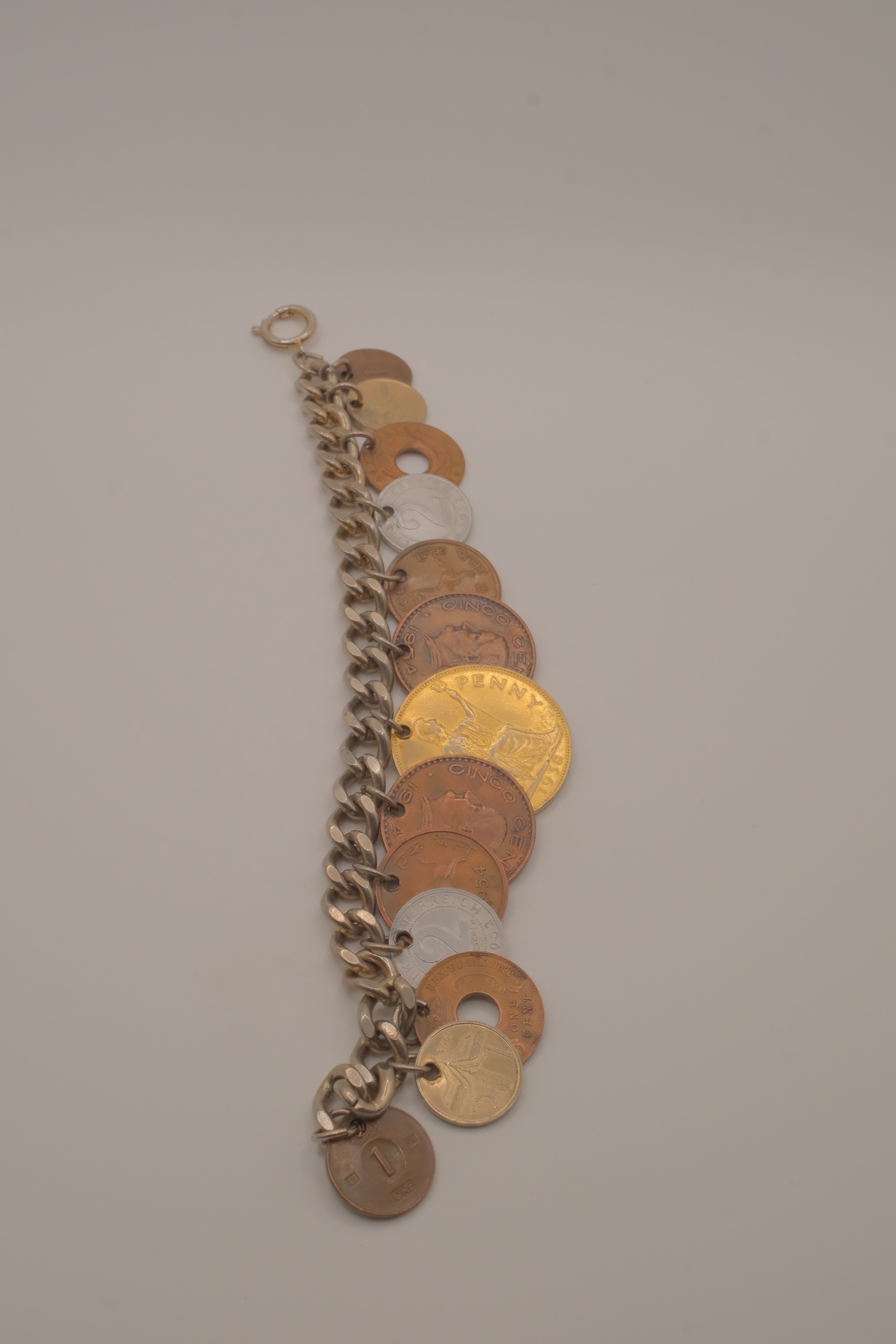 Vintage multi-country coin charm bracelet