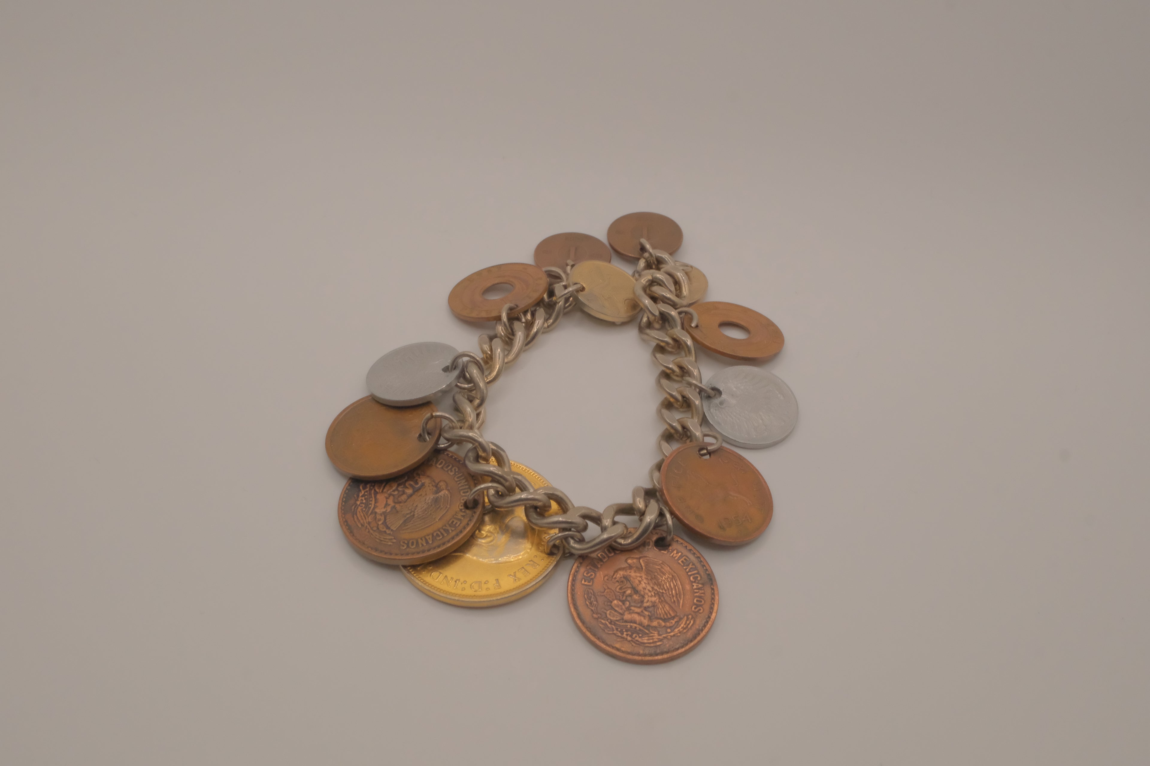 Vintage multi-country coin charm bracelet