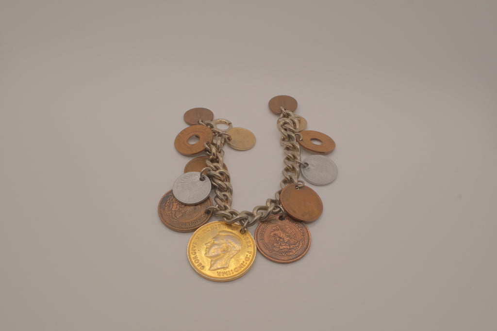 Vintage multi-country coin charm bracelet