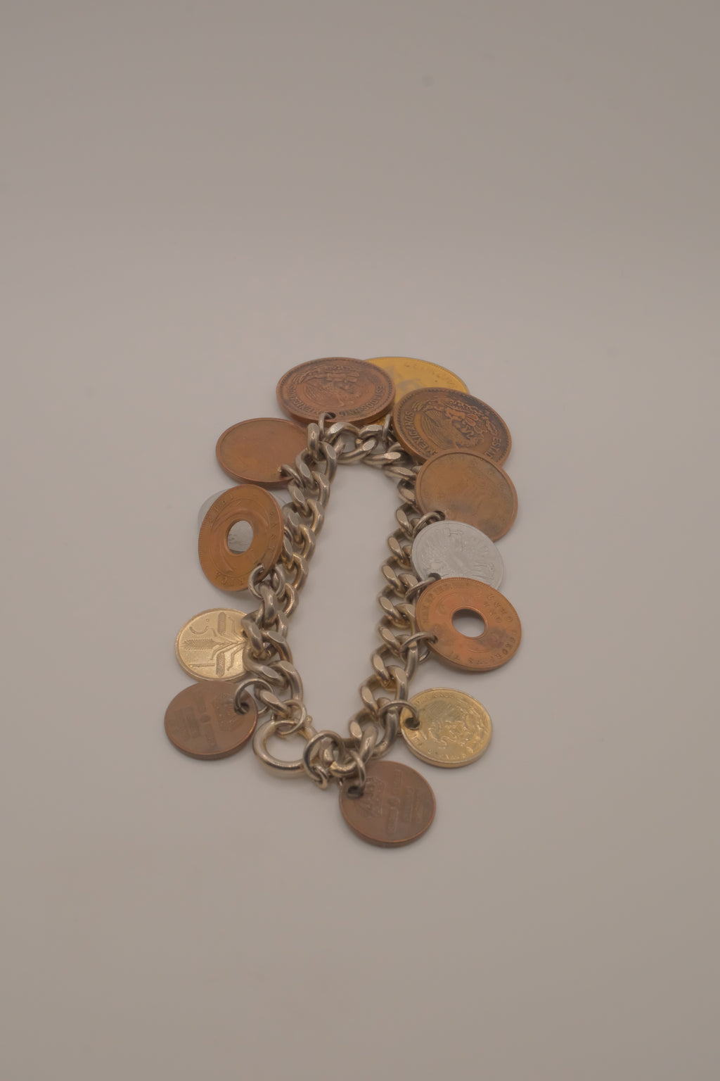 Vintage multi-country coin charm bracelet