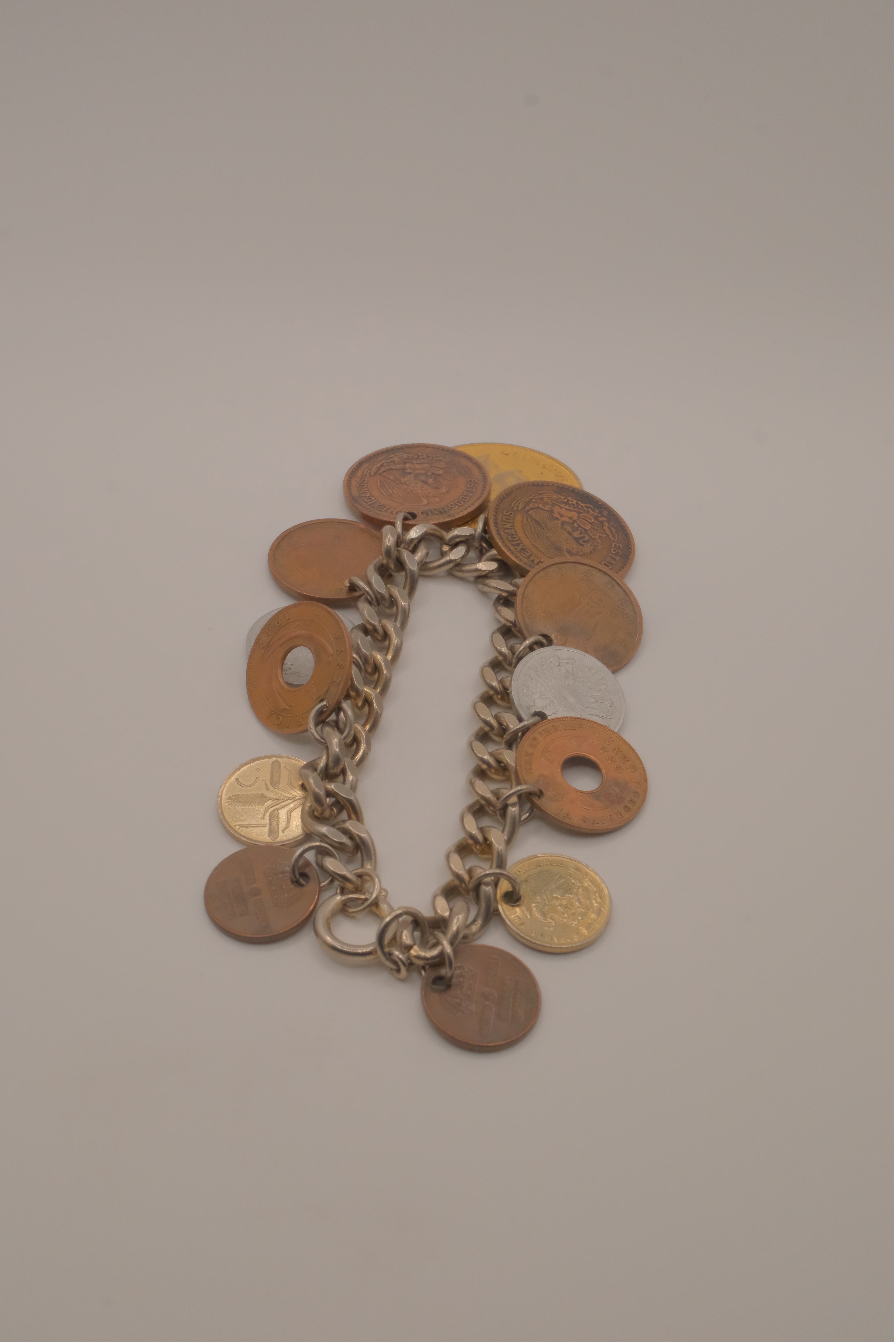 Vintage multi-country coin charm bracelet