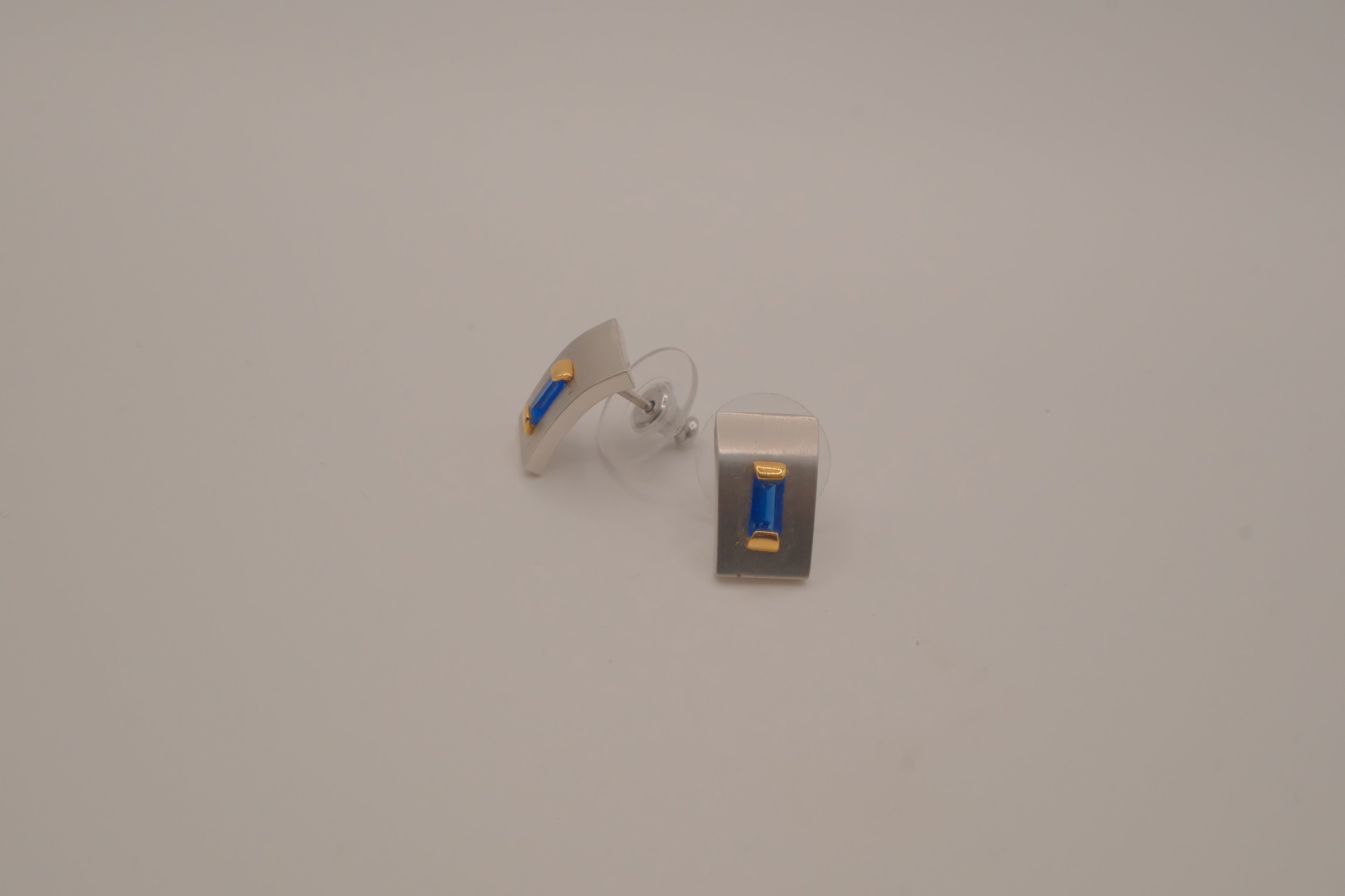 FAC dual-tone rectangular post earrings