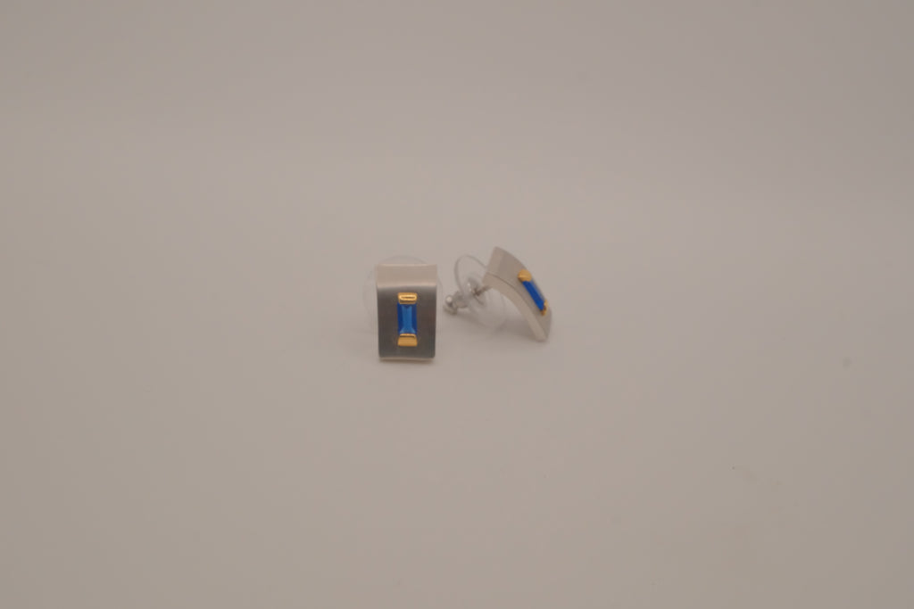 FAC dual-tone rectangular post earrings