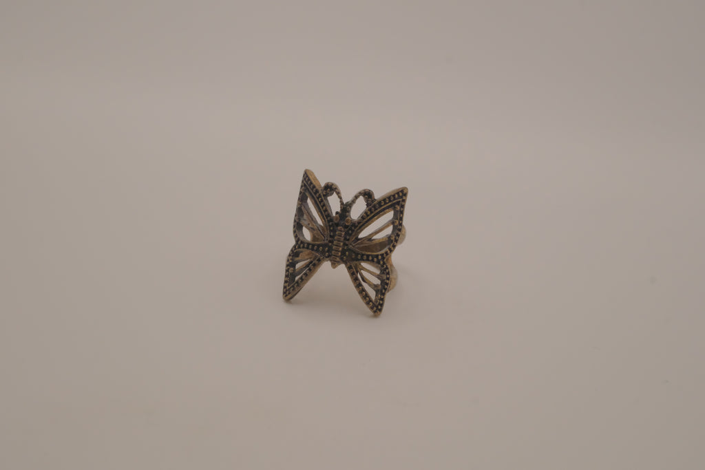 Antique brass filigree butterfly ring