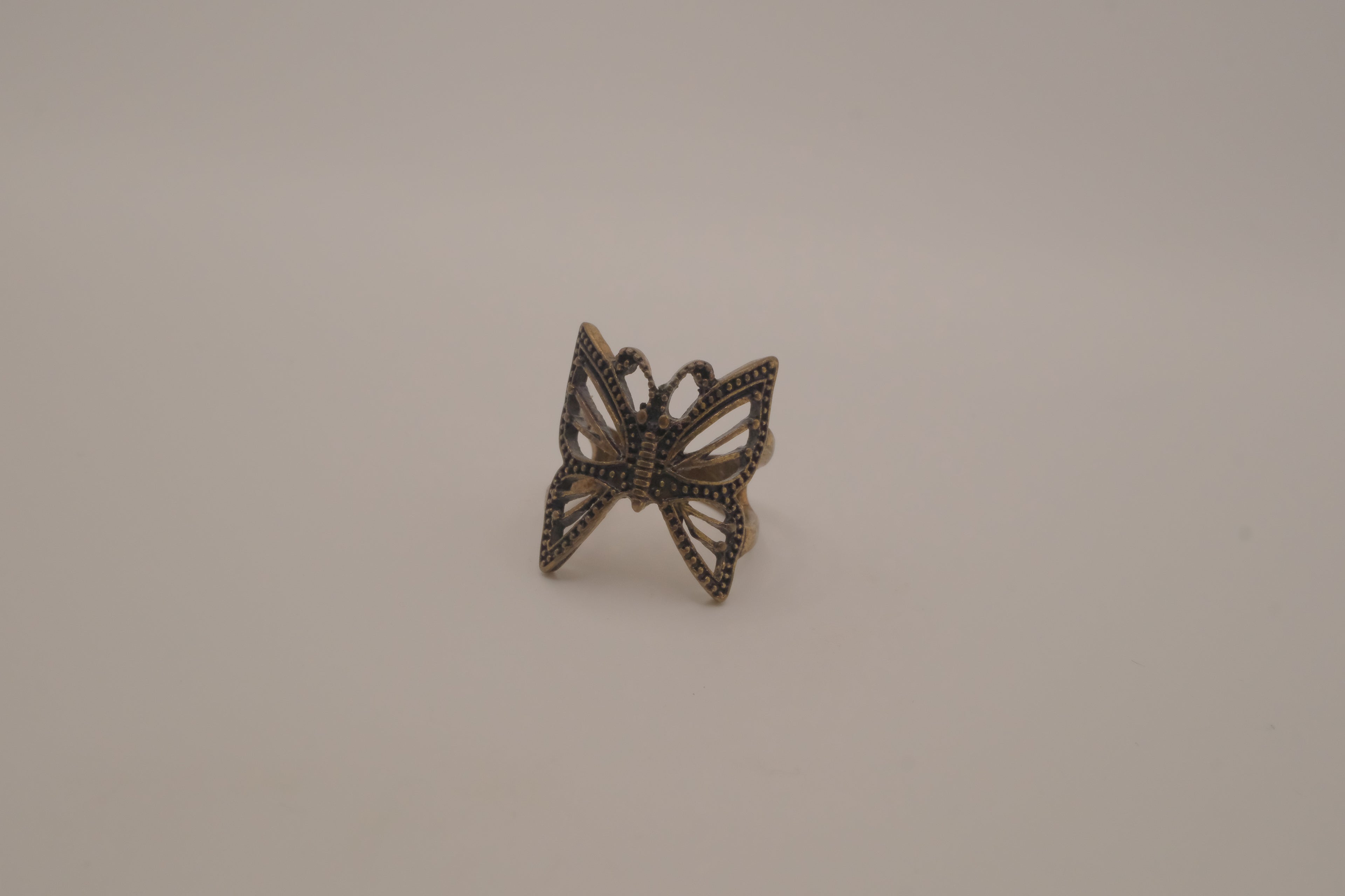Antique brass filigree butterfly ring