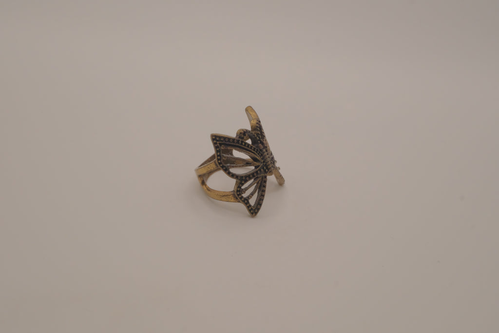 Antique brass filigree butterfly ring