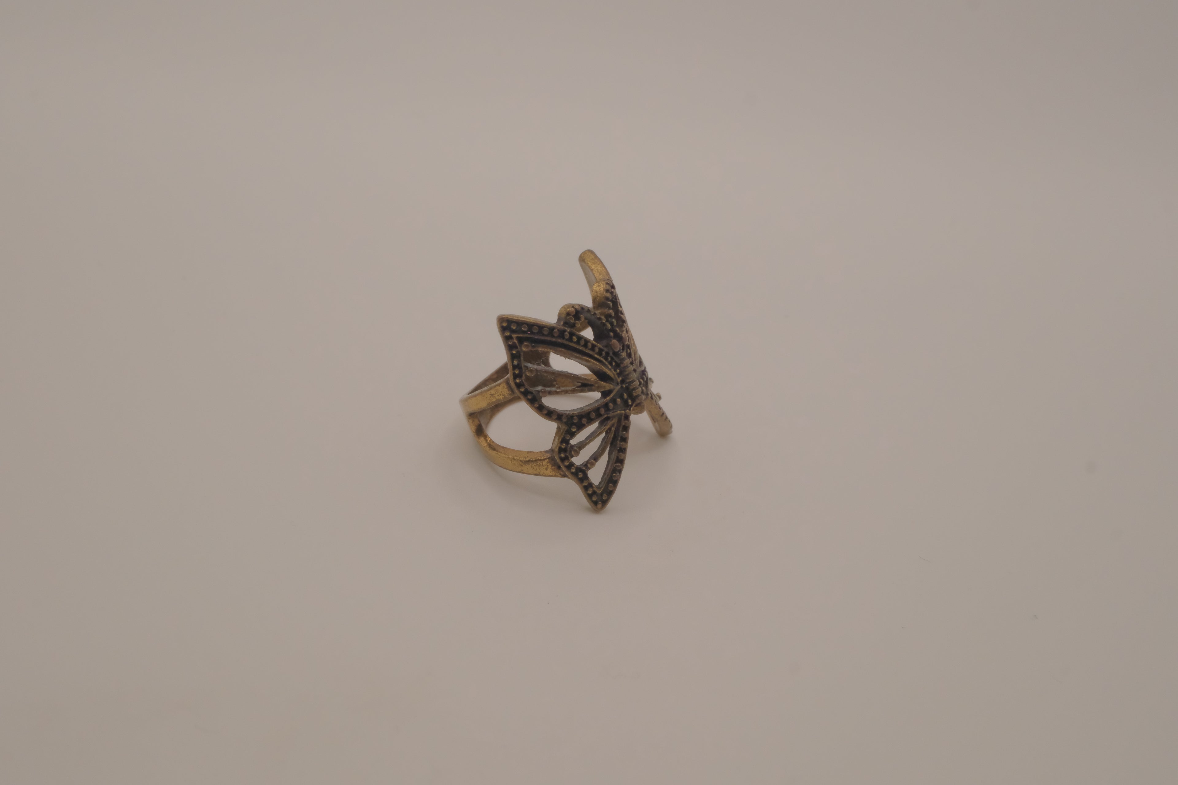 Antique brass filigree butterfly ring