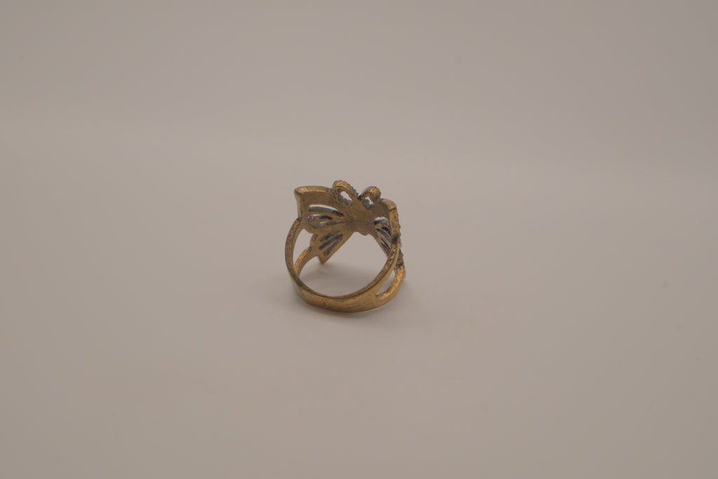 Antique brass filigree butterfly ring