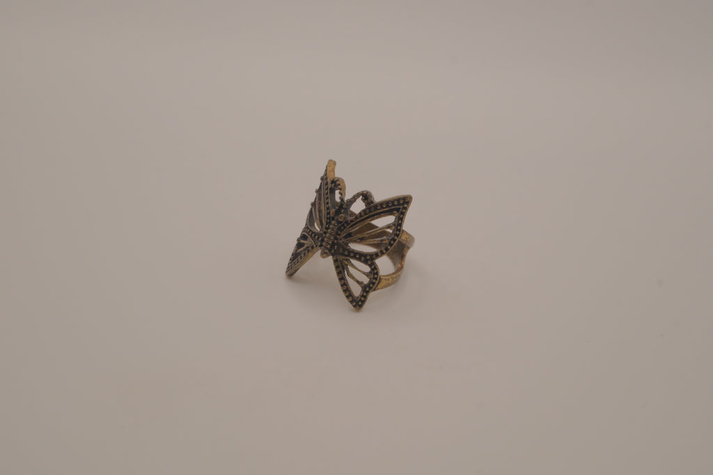 Antique brass filigree butterfly ring