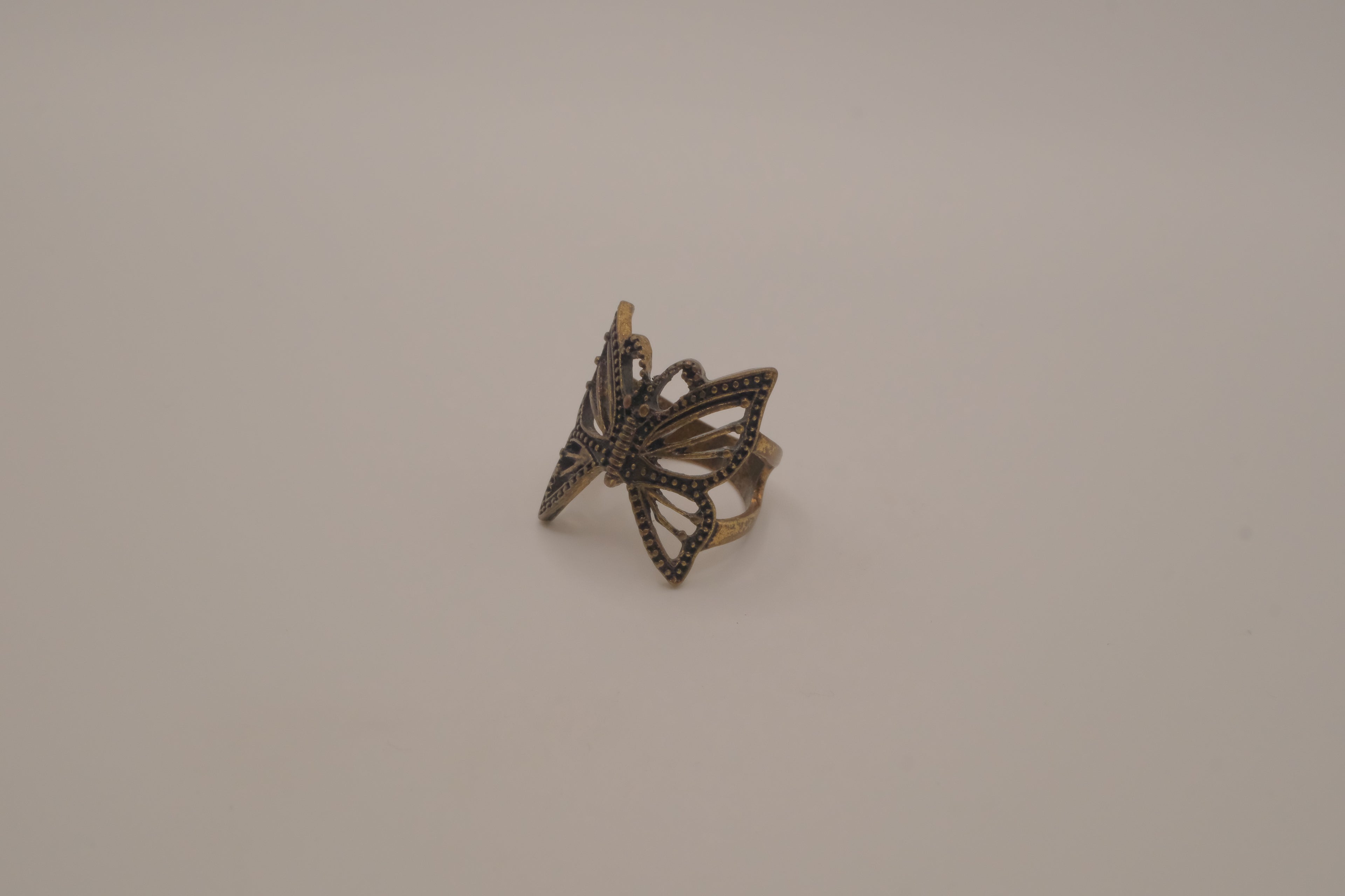 Antique brass filigree butterfly ring