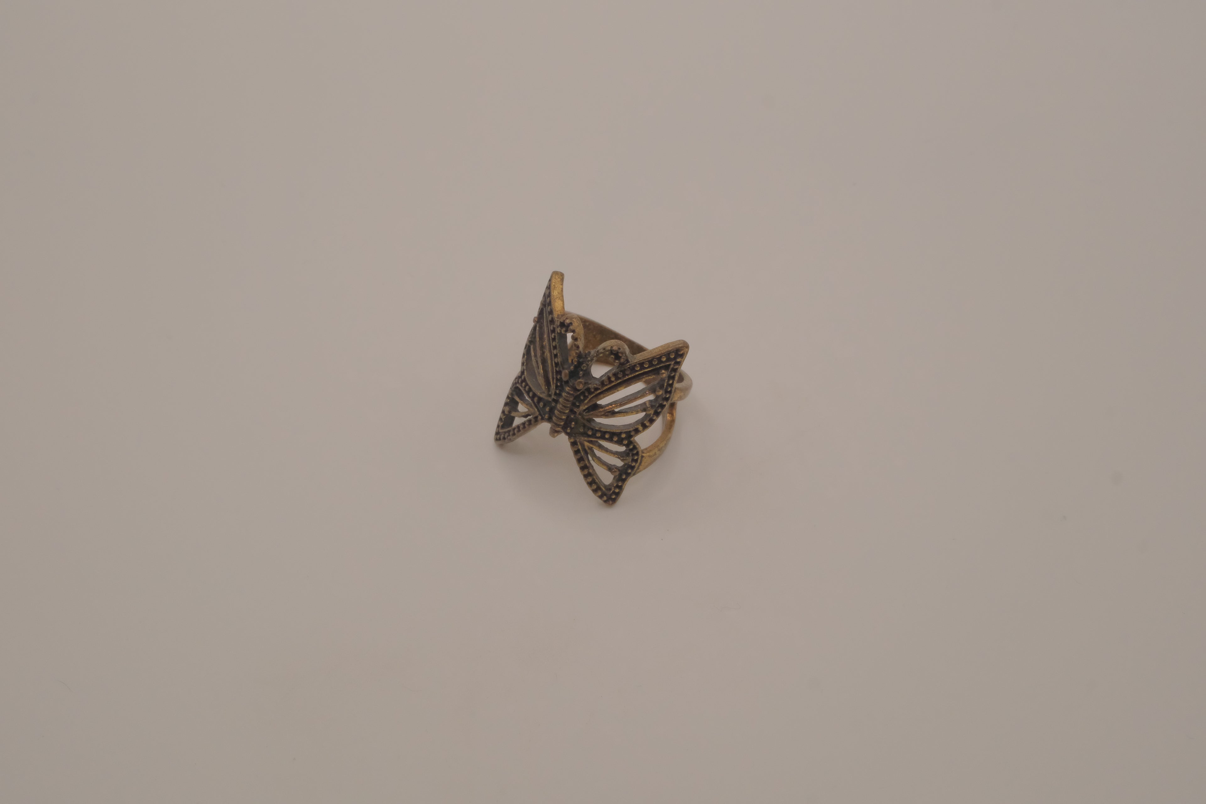 Antique brass filigree butterfly ring