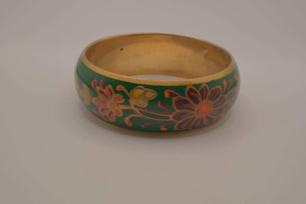 Vintage enamel and brass floral bangle bracelet