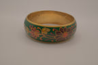 Vintage enamel and brass floral bangle bracelet