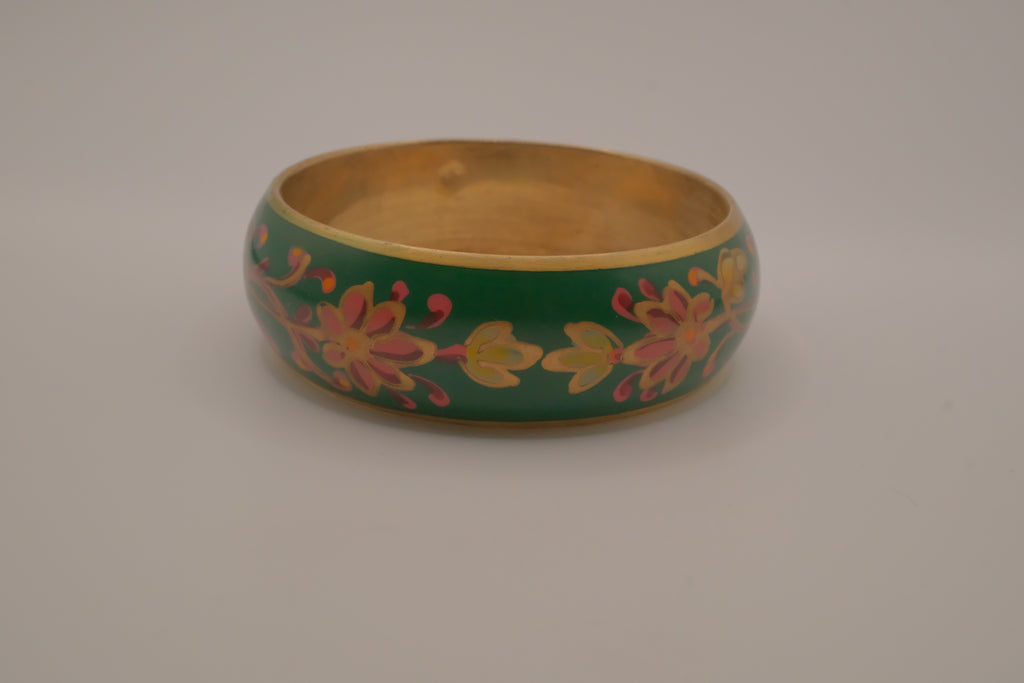 Vintage enamel and brass floral bangle bracelet