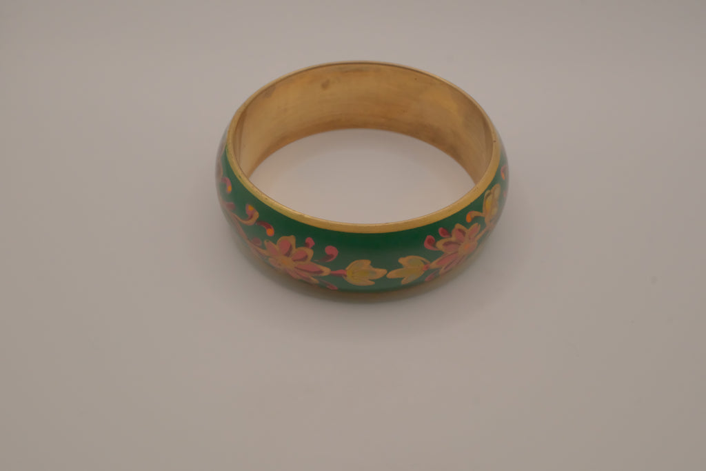 Vintage enamel and brass floral bangle bracelet