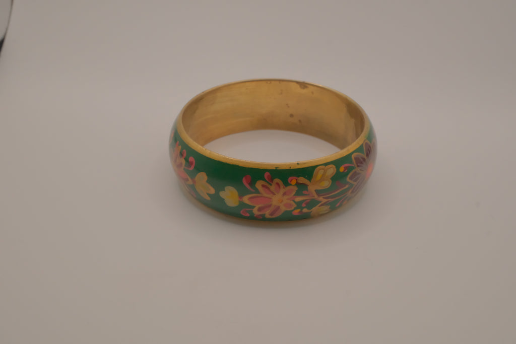 Vintage enamel and brass floral bangle bracelet