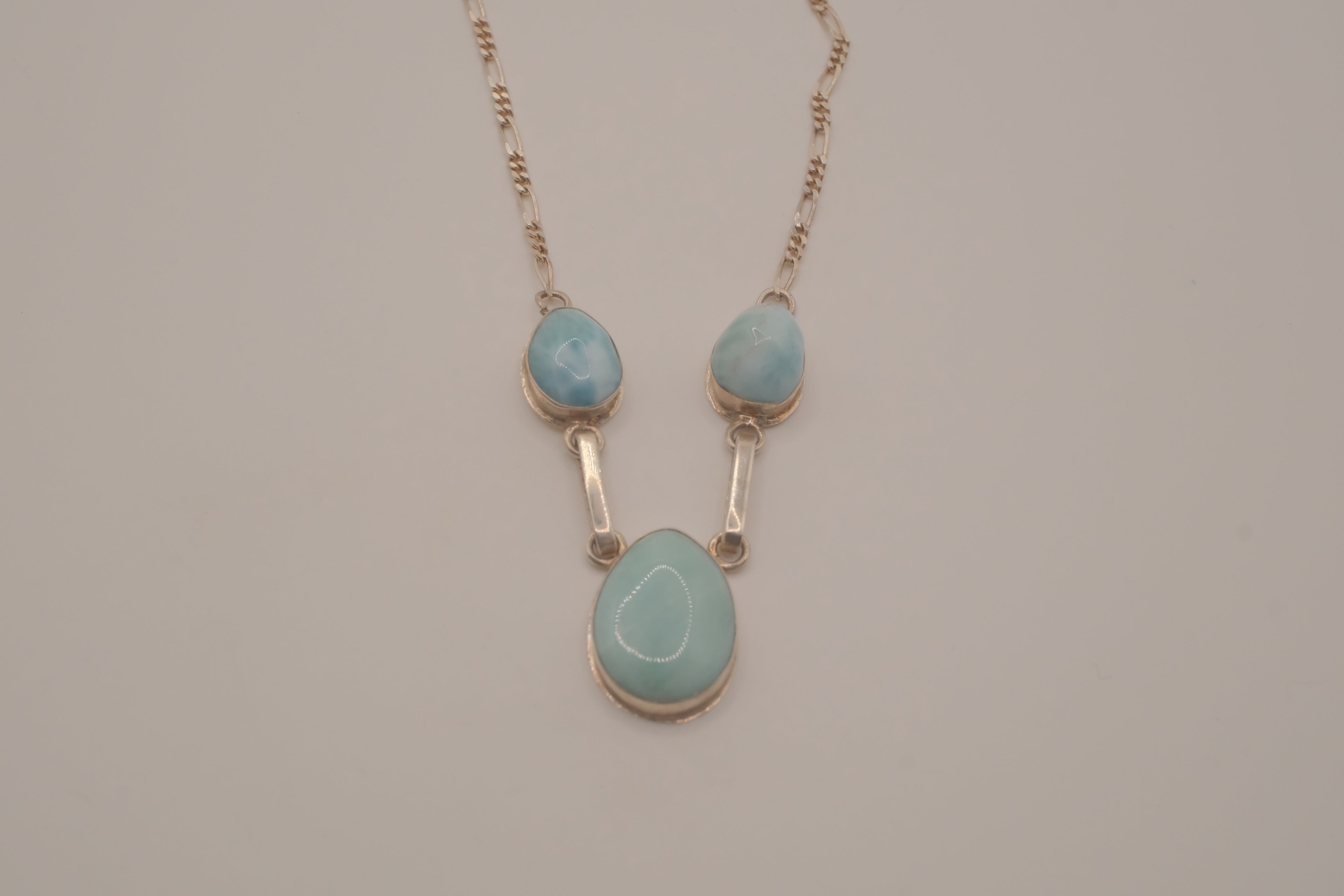 Larimar three-stone sterling silver drop necklace