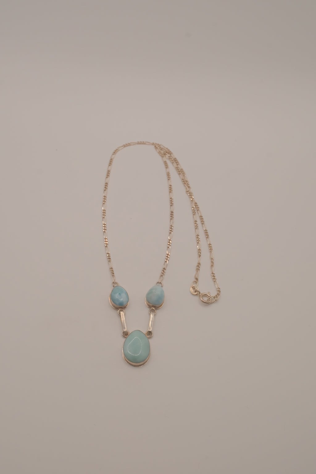 Larimar three-stone sterling silver drop necklace