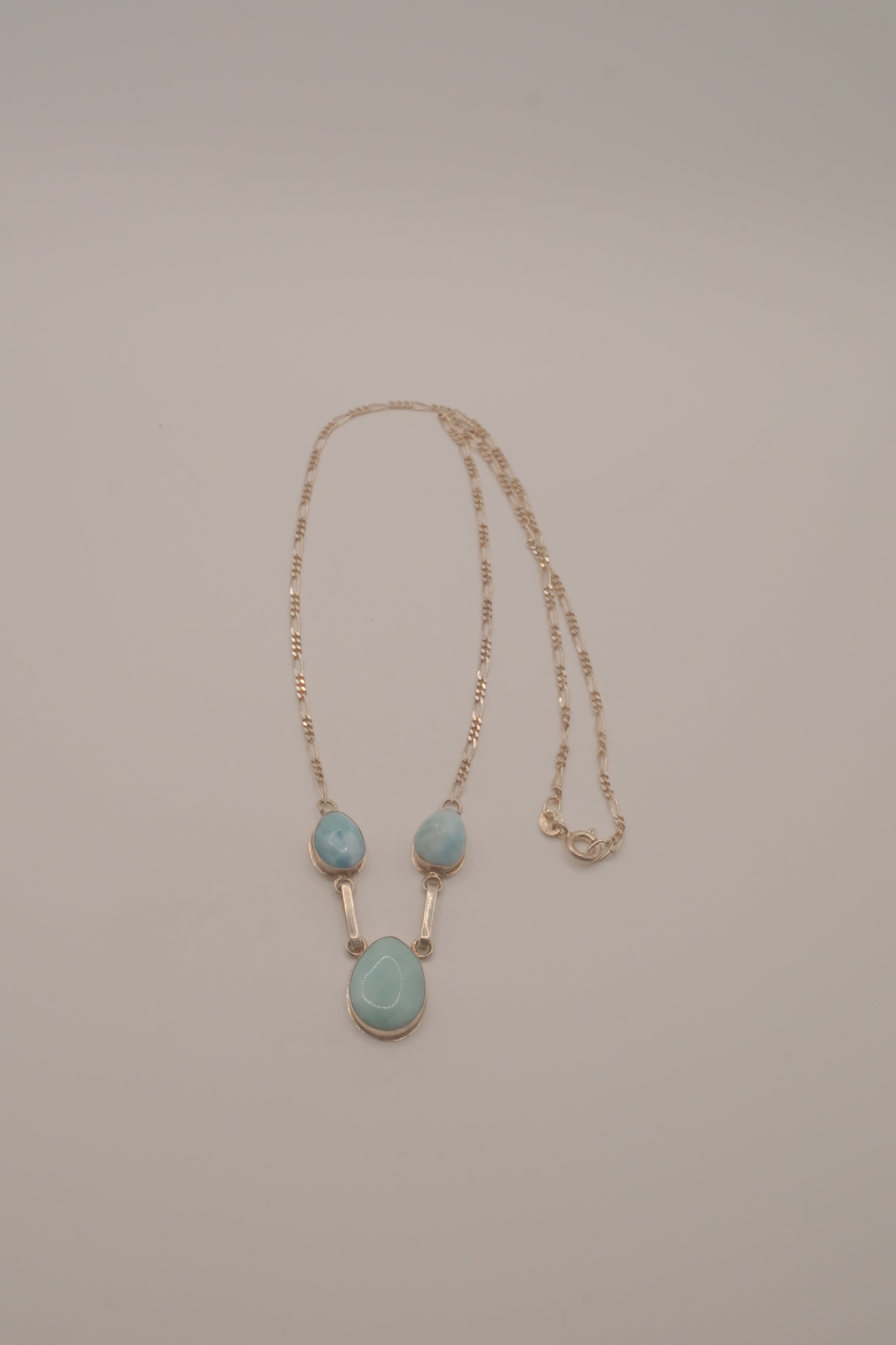Larimar three-stone sterling silver drop necklace